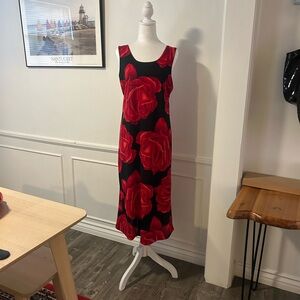 Elegant Black and Red Floral Dress